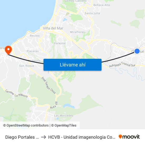 Diego Portales 754 to HCVB - Unidad imagenologia Compleja map