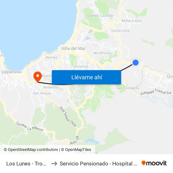 Los Lunes - Troncal / Norte to Servicio Pensionado - Hospital Dr. Eduardo Pereira map