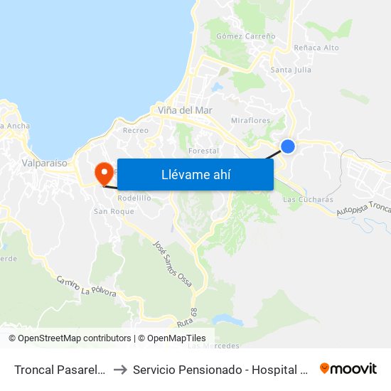 Troncal Pasarela 2 / Norte to Servicio Pensionado - Hospital Dr. Eduardo Pereira map