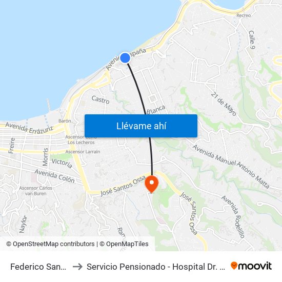 Federico Santa Maria to Servicio Pensionado - Hospital Dr. Eduardo Pereira map