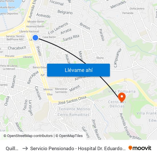 Quillota to Servicio Pensionado - Hospital Dr. Eduardo Pereira map