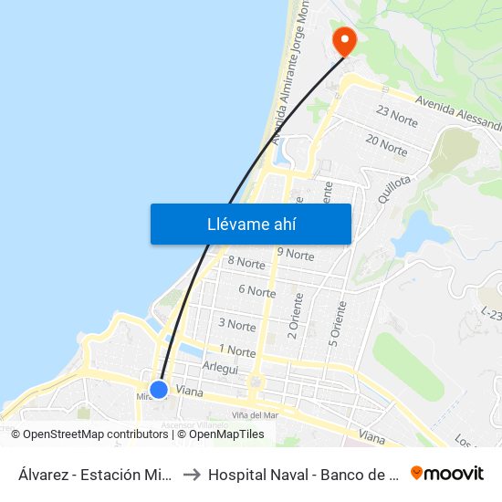 Álvarez - Estación Miramar to Hospital Naval - Banco de Sangre map