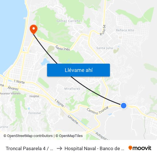 Troncal Pasarela 4 / Norte to Hospital Naval - Banco de Sangre map