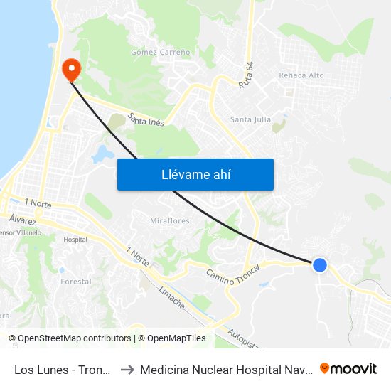 Los Lunes - Troncal / Norte to Medicina Nuclear Hospital Naval Almirante Nef map