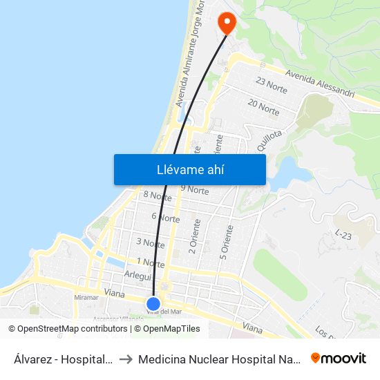Álvarez - Hospital Clinico Ist to Medicina Nuclear Hospital Naval Almirante Nef map