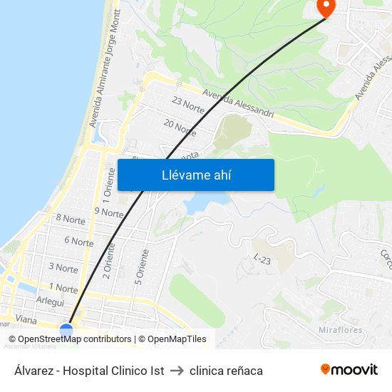 Álvarez - Hospital Clinico Ist to clinica reñaca map