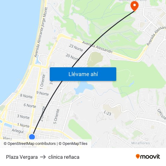 Plaza Vergara to clinica reñaca map