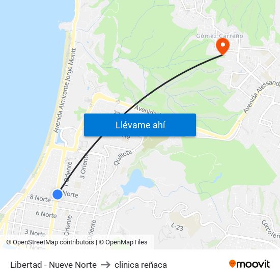 Libertad - Nueve Norte to clinica reñaca map