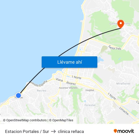 Estacion Portales / Sur to clinica reñaca map