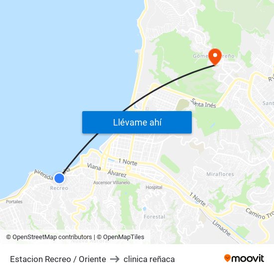 Estacion Recreo / Oriente to clinica reñaca map