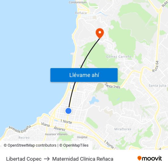 Libertad Copec to Maternidad Clínica Reñaca map