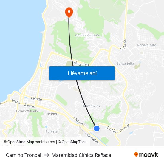 Camino Troncal to Maternidad Clínica Reñaca map