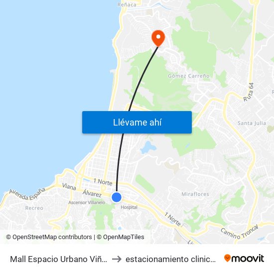 Mall Espacio Urbano Viña Centro to estacionamiento clinica Reñaca map