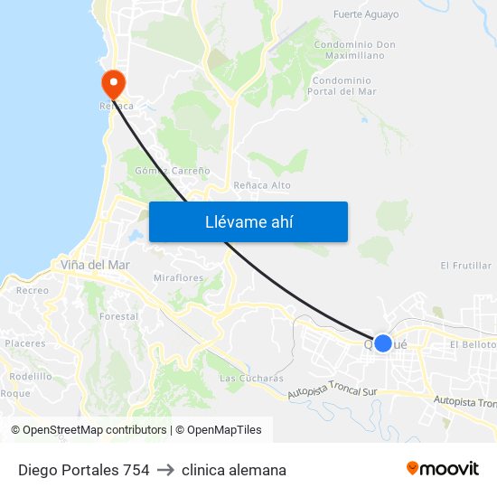 Diego Portales 754 to clinica alemana map