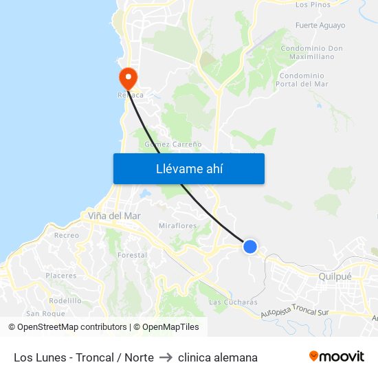 Los Lunes - Troncal / Norte to clinica alemana map