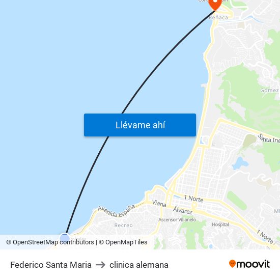 Federico Santa Maria to clinica alemana map
