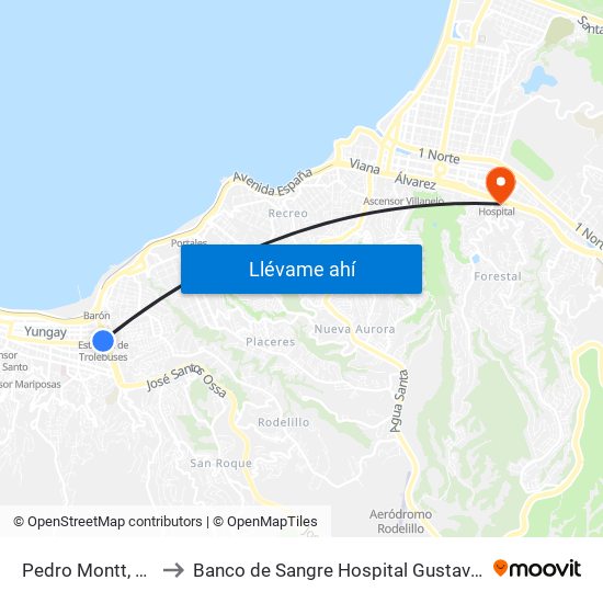 Pedro Montt, 2998 to Banco de Sangre Hospital Gustavo Fricke map