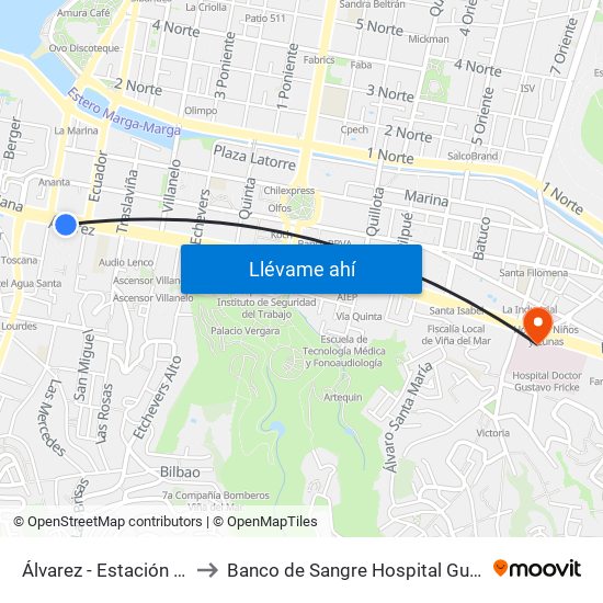 Álvarez - Estación Miramar to Banco de Sangre Hospital Gustavo Fricke map