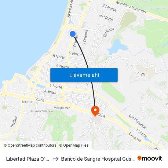 Libertad Plaza O´Higgins to Banco de Sangre Hospital Gustavo Fricke map