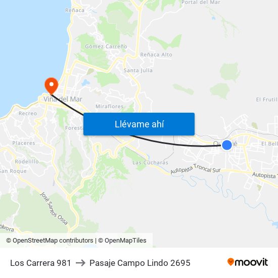 Los Carrera 981 to Pasaje Campo Lindo 2695 map