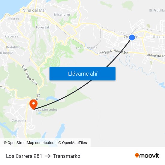 Los Carrera 981 to Transmarko map