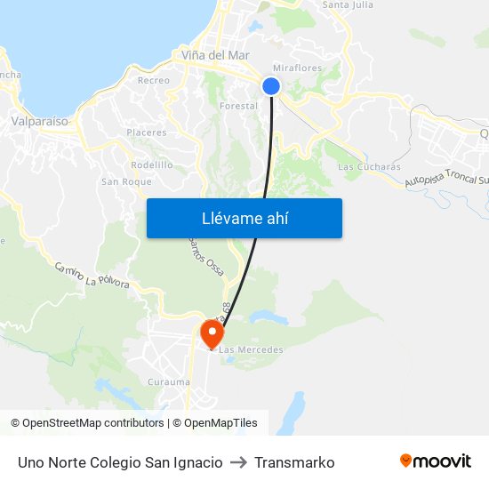 Uno Norte Colegio San Ignacio to Transmarko map