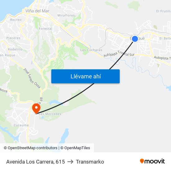 Avenida Los Carrera, 615 to Transmarko map