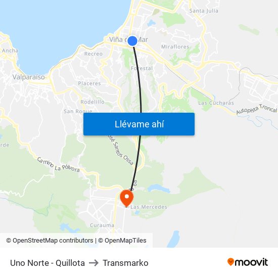 Uno Norte - Quillota to Transmarko map