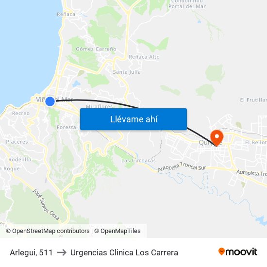 Arlegui, 511 to Urgencias Clinica Los Carrera map