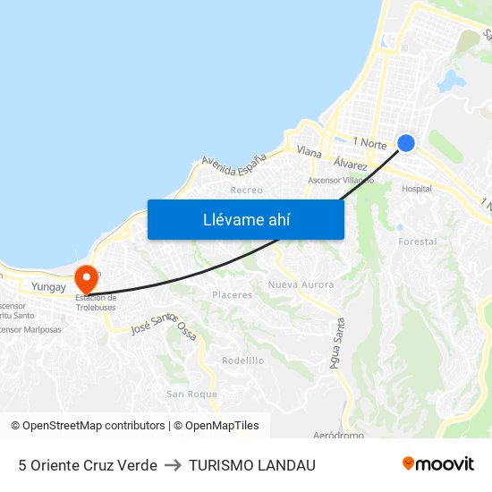 5 Oriente Cruz Verde to TURISMO LANDAU map