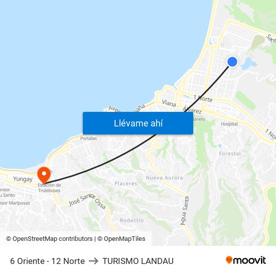 6 Oriente - 12 Norte to TURISMO LANDAU map