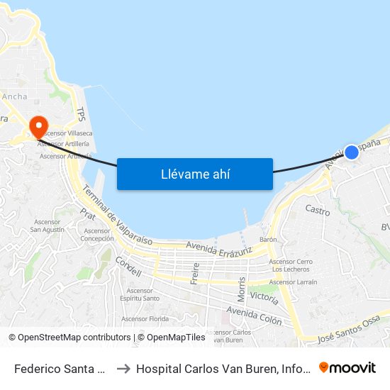 Federico Santa Maria to Hospital Carlos Van Buren, Informatica map