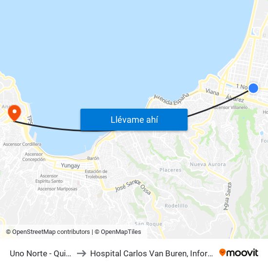 Uno Norte - Quillota to Hospital Carlos Van Buren, Informatica map