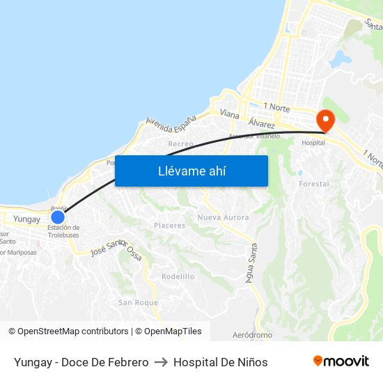 Yungay - Doce De Febrero to Hospital De Niños map