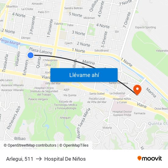 Arlegui, 511 to Hospital De Niños map