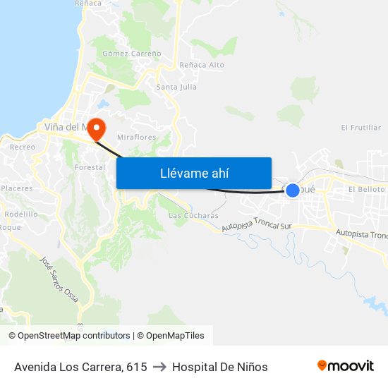 Avenida Los Carrera, 615 to Hospital De Niños map