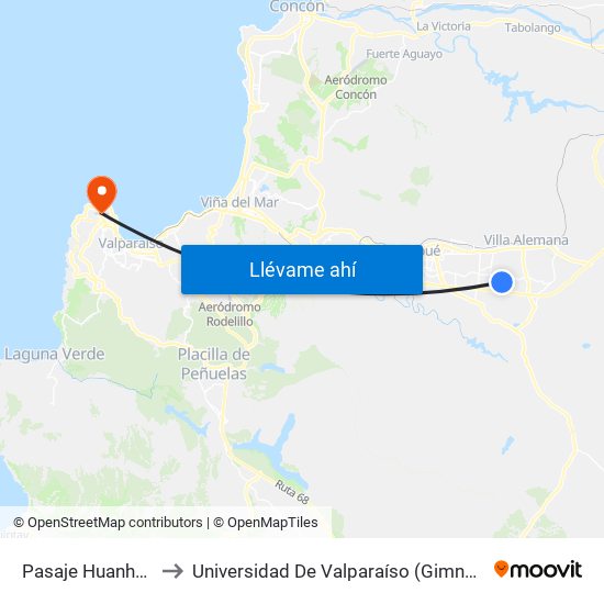 Pasaje Huanhuali, 1224 to Universidad De Valparaíso (Gimnasio Polideportivo) map