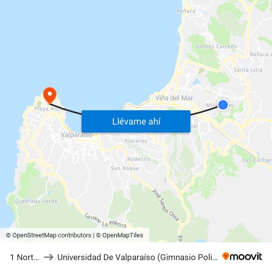 1 Norte, 3 to Universidad De Valparaíso (Gimnasio Polideportivo) map