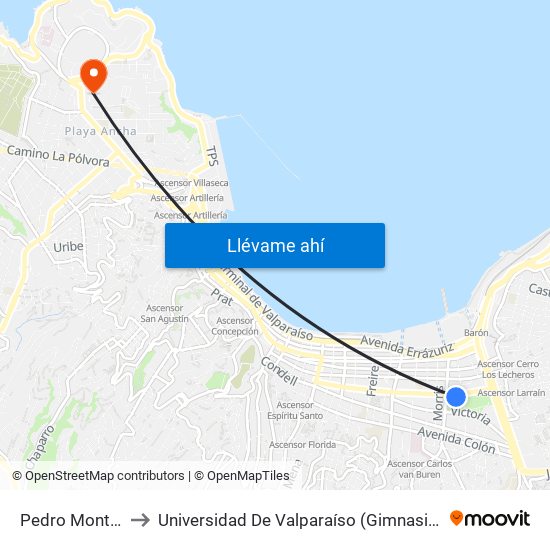 Pedro Montt, 2765 to Universidad De Valparaíso (Gimnasio Polideportivo) map