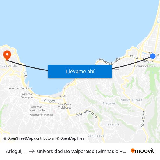 Arlegui, 679 to Universidad De Valparaíso (Gimnasio Polideportivo) map