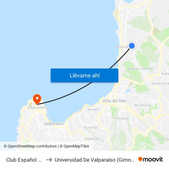 Club Español De Reñaca to Universidad De Valparaíso (Gimnasio Polideportivo) map
