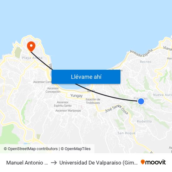 Manuel Antonio Matta 2291 to Universidad De Valparaíso (Gimnasio Polideportivo) map