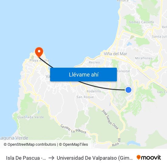 Isla De Pascua - Rio Allipen to Universidad De Valparaíso (Gimnasio Polideportivo) map