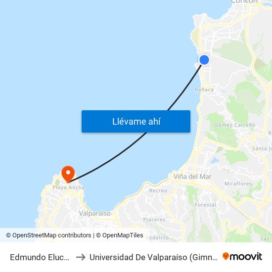 Edmundo Eluchans 2447 to Universidad De Valparaíso (Gimnasio Polideportivo) map