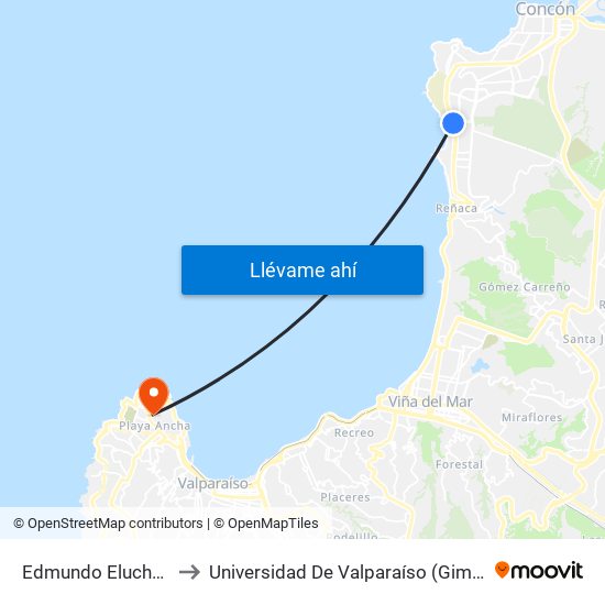 Edmundo Eluchans / Copec to Universidad De Valparaíso (Gimnasio Polideportivo) map