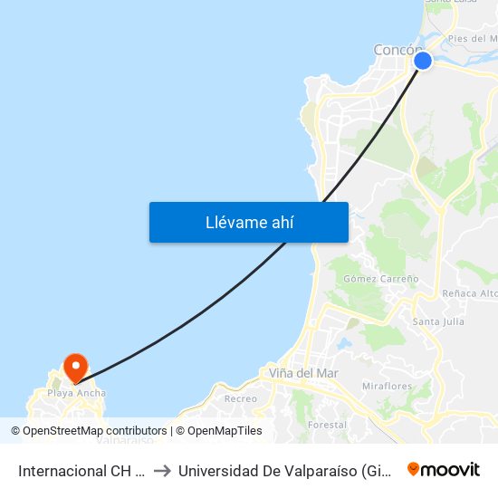 Internacional CH - 60 / Oriente to Universidad De Valparaíso (Gimnasio Polideportivo) map