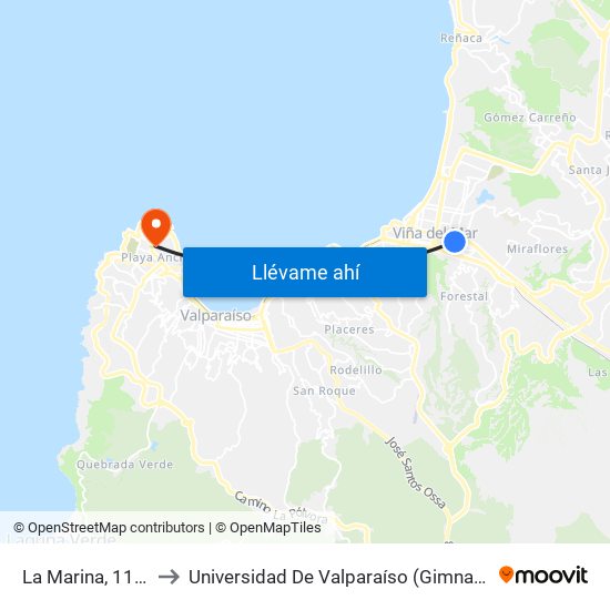 La Marina, 1110-1118 to Universidad De Valparaíso (Gimnasio Polideportivo) map