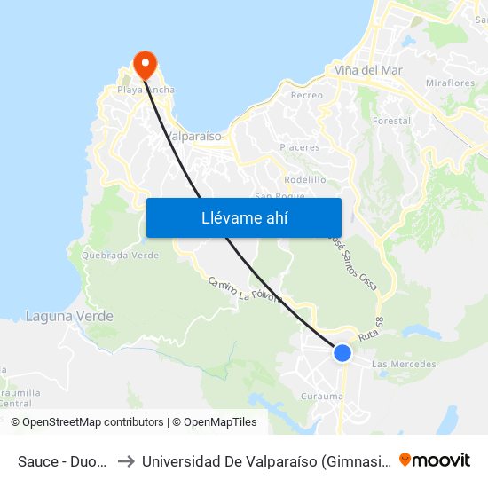 Sauce - Duodécima to Universidad De Valparaíso (Gimnasio Polideportivo) map