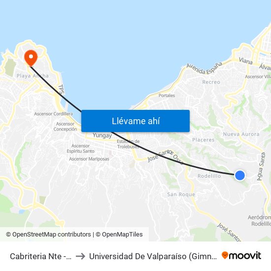 Cabriteria Nte - El Huilmo to Universidad De Valparaíso (Gimnasio Polideportivo) map