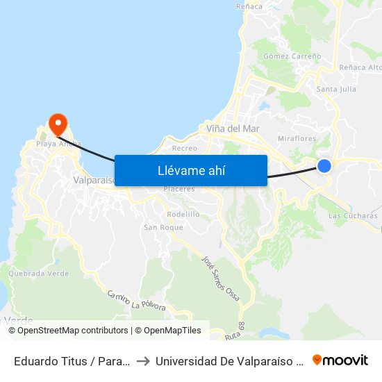 Eduardo Titus / Paralelo Camino Troncal to Universidad De Valparaíso (Gimnasio Polideportivo) map